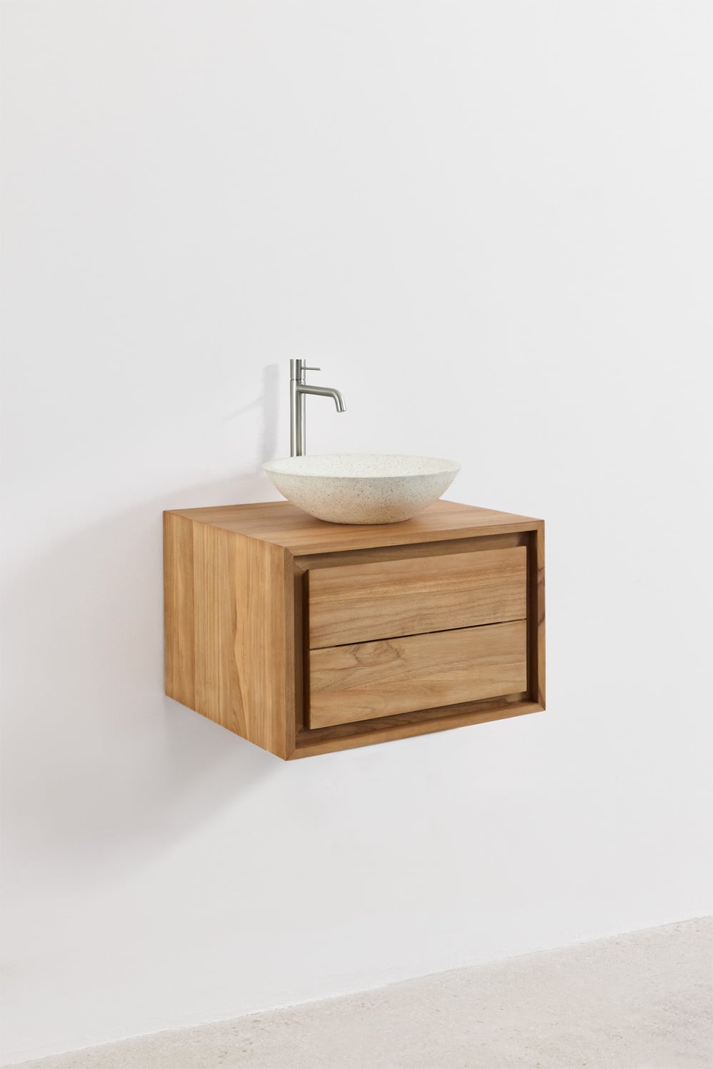 Conjunto de mueble de baño suspendido en madera de teca Jabari, imagen de galer&iacute;a 3