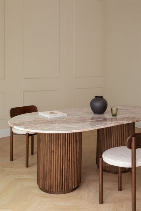 Mesa de comedor ovalada en mármol y madera de mango (200x100 cm) Giselda