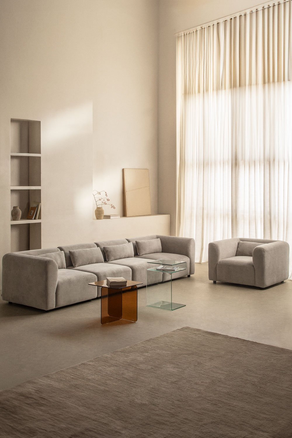 Conjunto de salón con sofá modular de 4 piezas y sillón Fogler, imagen de galería 1