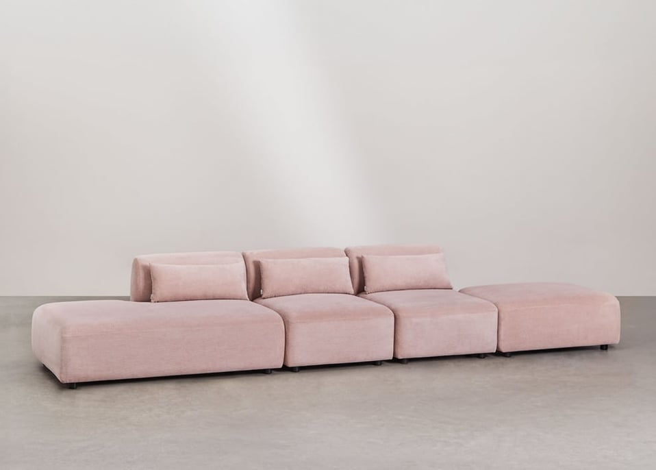 Sofá modular de 3 piezas con diván izquierdo y puff Fogler - Pana Rosa Vino