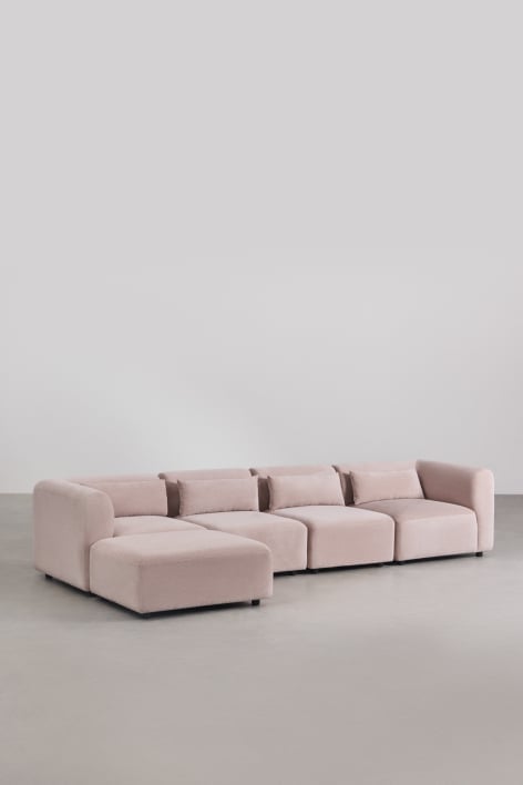 Sofá Modular de 4 Piezas con Puff Fogler - Pana Rosa Vino
