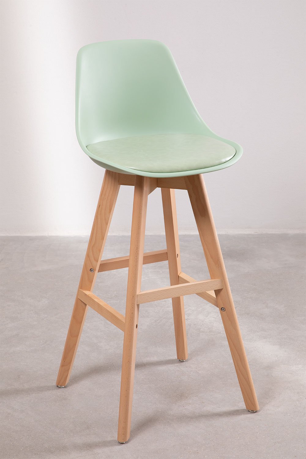 Taburete alto 75 cm en madera de haya, polipropileno y polipiel celadón Nordic Edition, imagen de galería 1