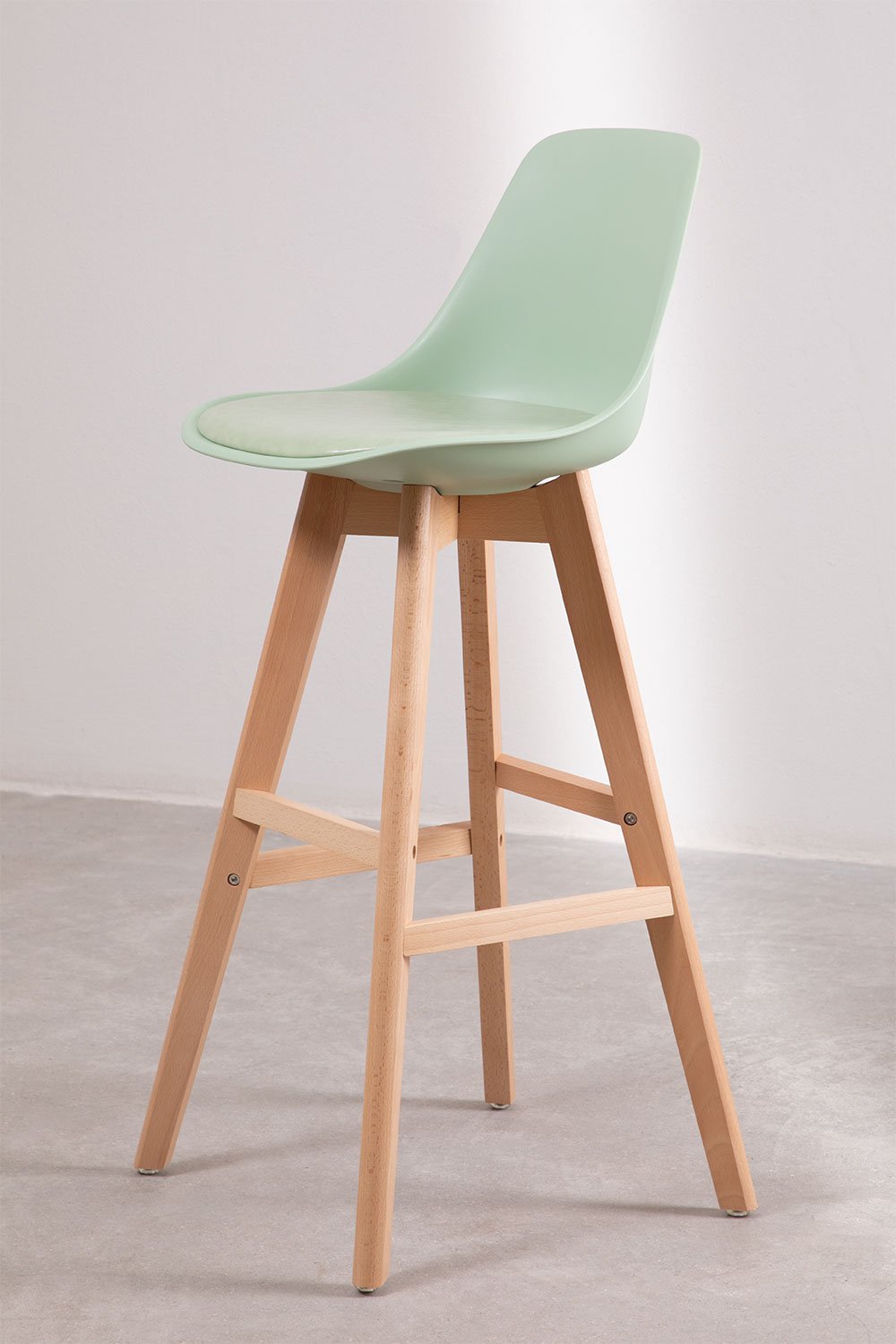 Taburete alto 75 cm en madera de haya, polipropileno y polipiel celadón Nordic Edition, imagen de galería 2
