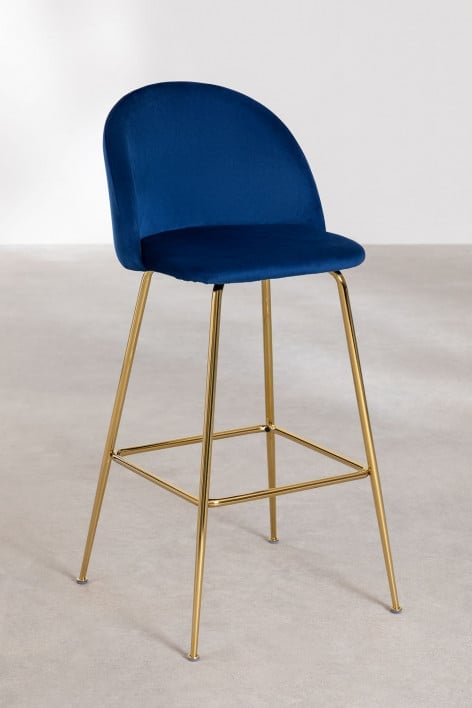 Pack de 4 taburetes altos 75 cm en terciopelo azul marino y patas doradas Kana Design