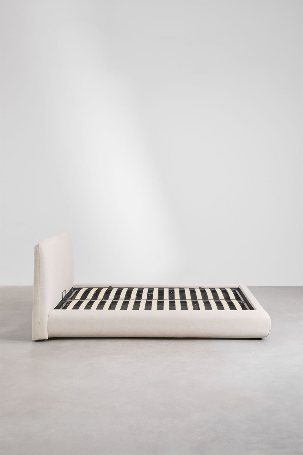 Cama para colchón 150x190cm con canapé abatible en tela beige crema Norena, imagen de galería 5