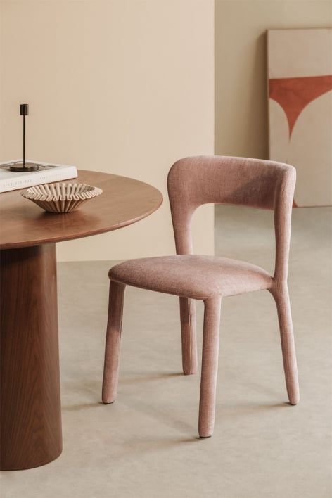 Silla de comedor tapizada Brusel - Chenilla Rosa Cuarzo