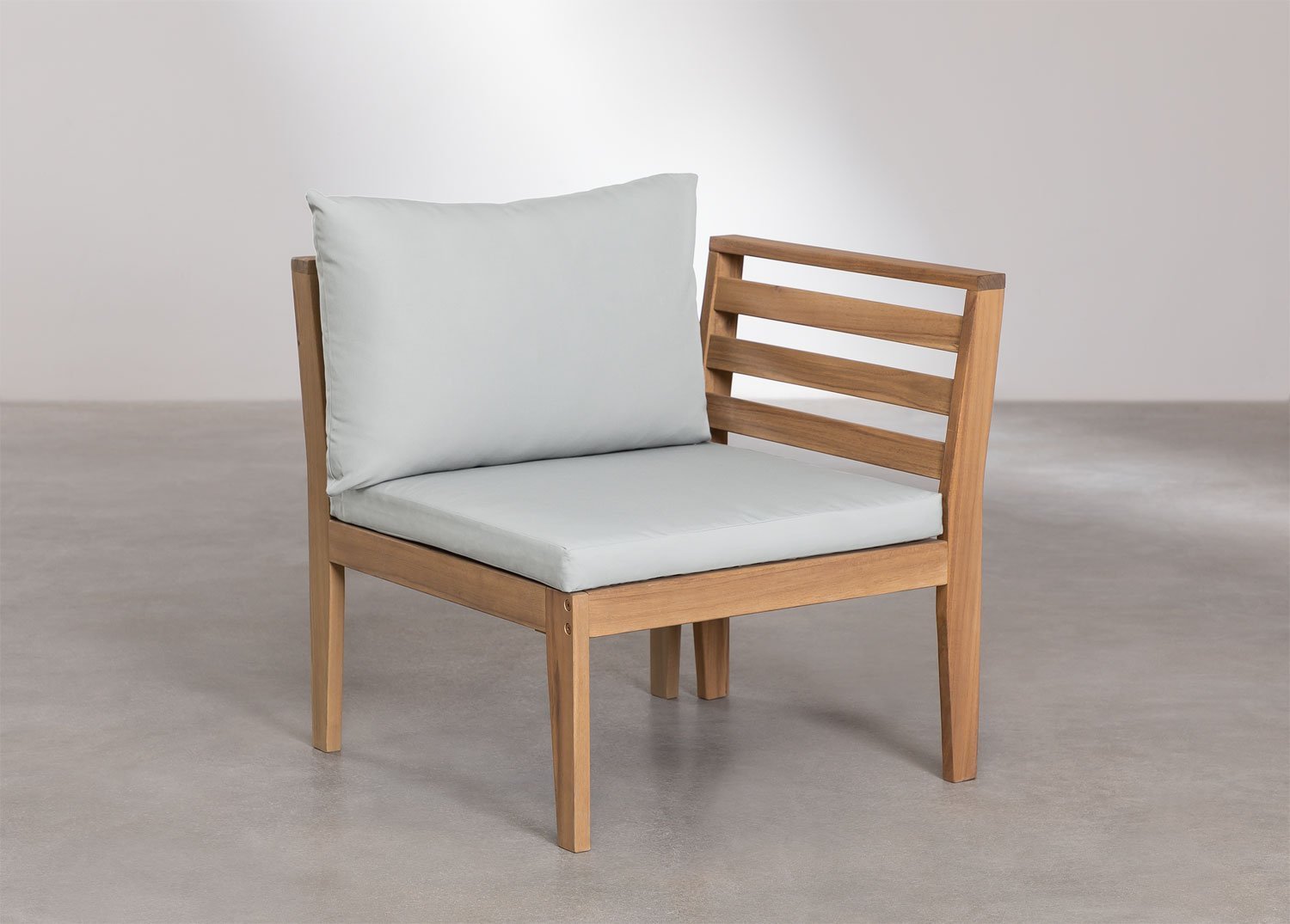 Módulo esquinero derecho para sofá modular de jardín en madera de acacia Filips, imagen de galería 2