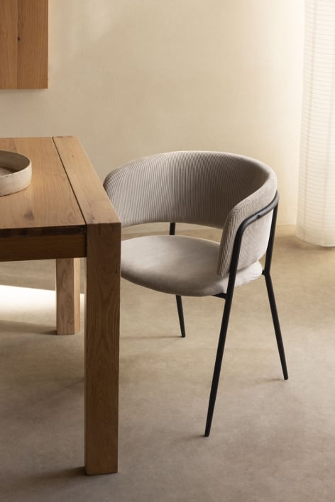 Silla de comedor tapizada Nalon - Pana Beige Crema