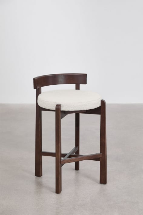 Pack de 2 taburetes altos 65 cm en madera de roble oscura y tela bouclé blanca Manila