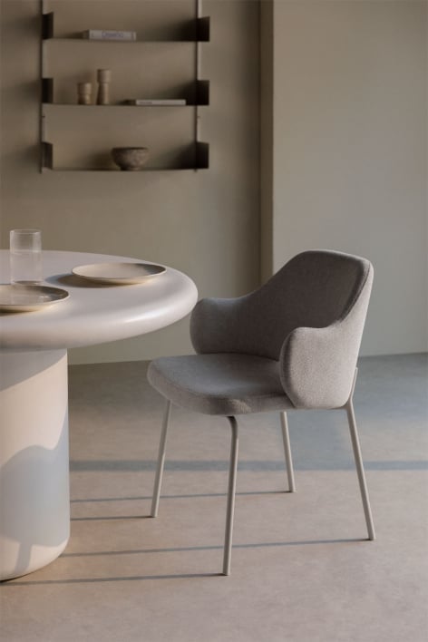 Silla de comedor con reposabrazos tapizada Gemma - Tela Blanco Roto