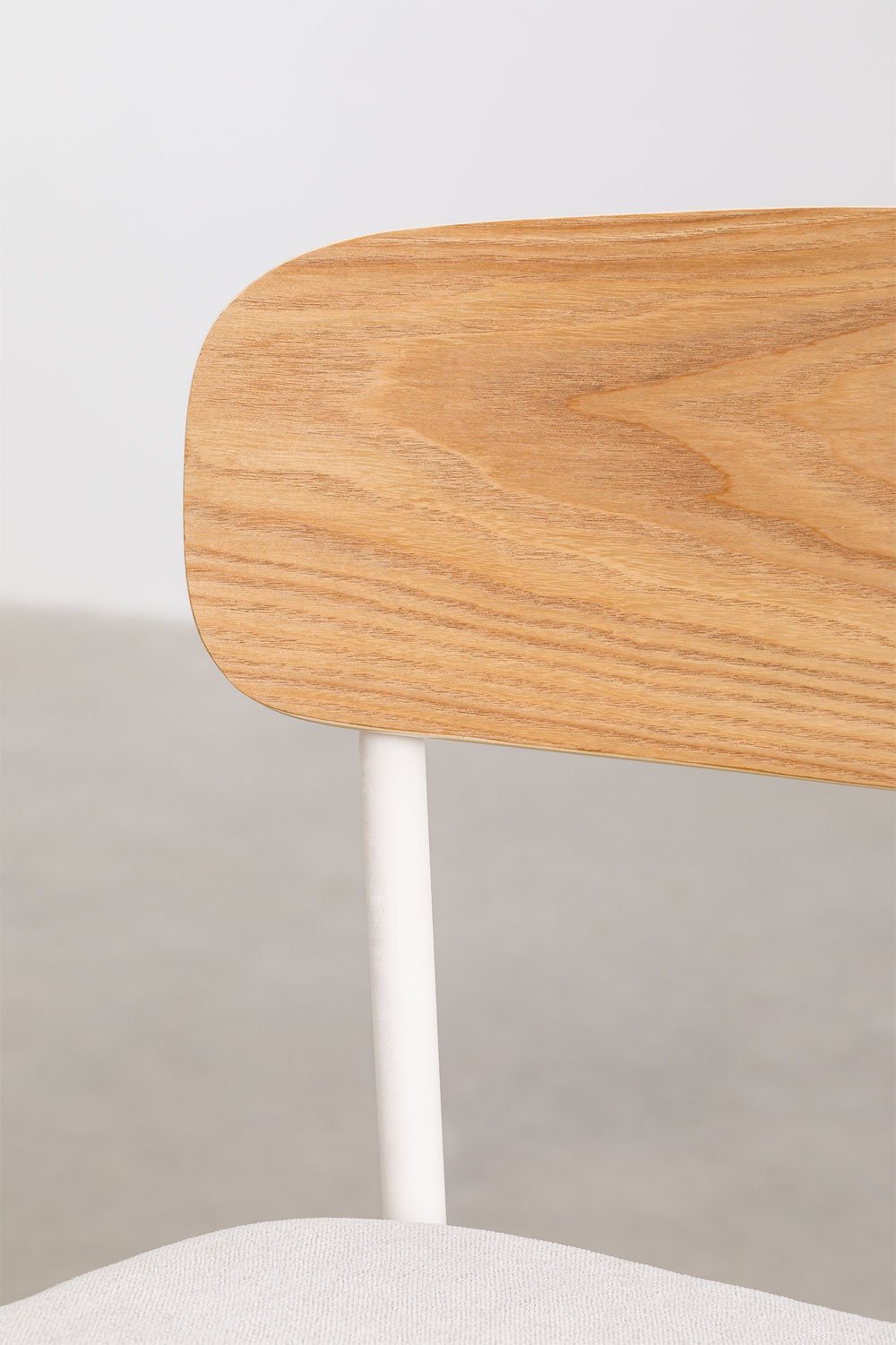 Pack de 2 taburetes altos 65cm en hierro acabado blanco gardenia, tela blanco roto y madera Wilpier, imagen de galería 6