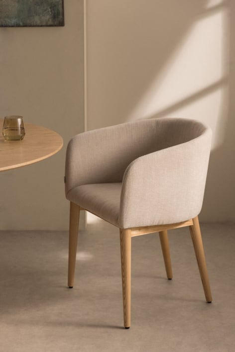 Silla de comedor tapizada con reposabrazos Bunia - Tela Blanco Roto