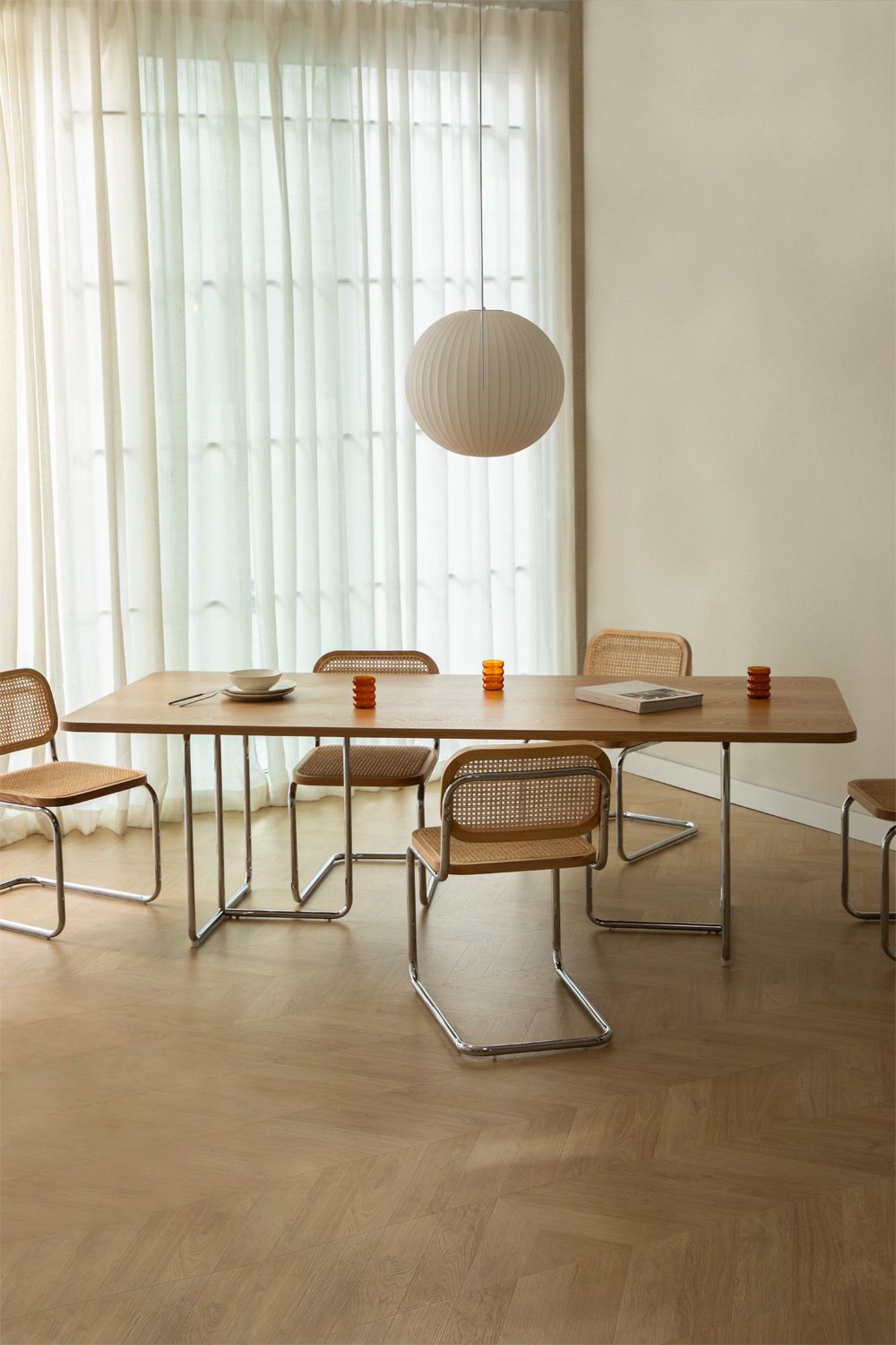 Mesa de comedor rectangular en MDF y acero inoxidable Tento, imagen de galería 1