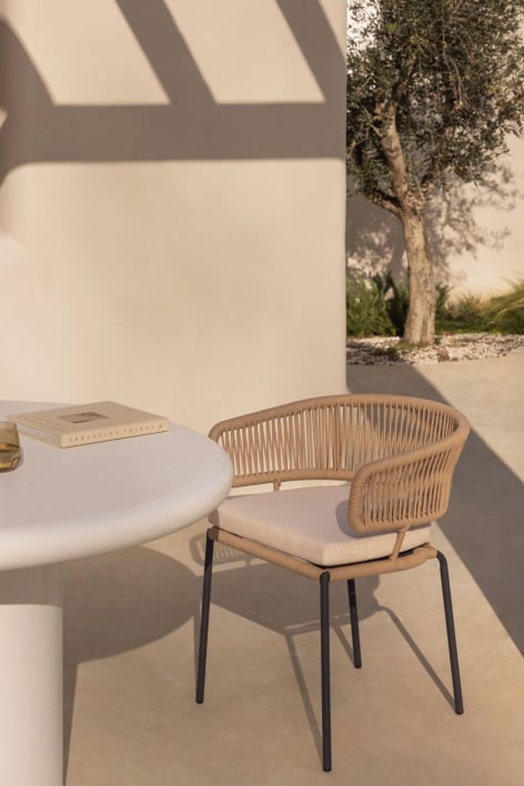 Silla de jardín apilable en hierro y cuerda trenzada Calipso