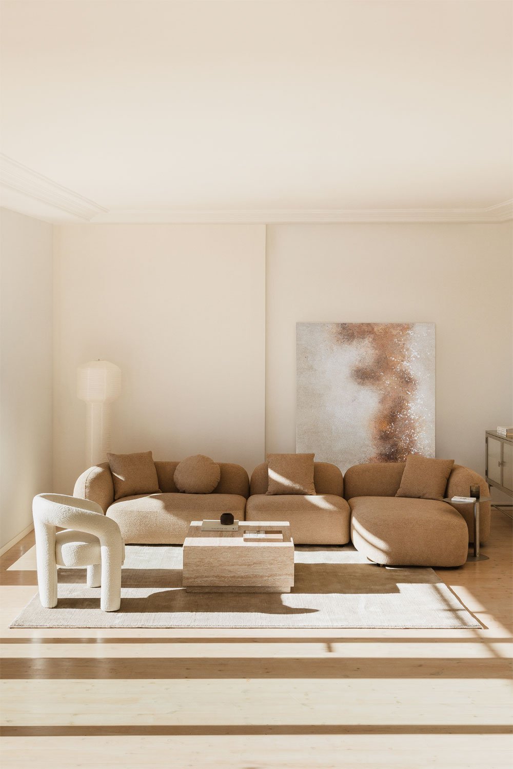 Sofá modular chaise longue derecho de 3 piezas en chenilla Coco, imagen de galería 13