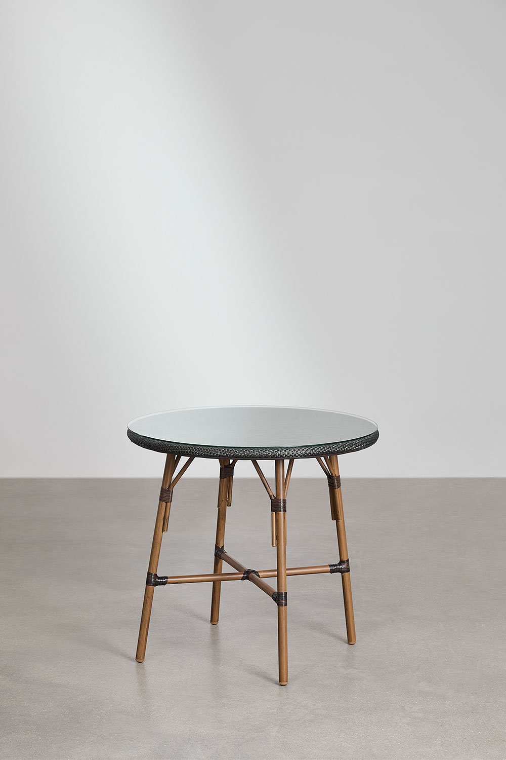 Mesa de jardín redonda Ø80 cm en aluminio y ratán sintético Brielle Bistro  , imagen de galería 1