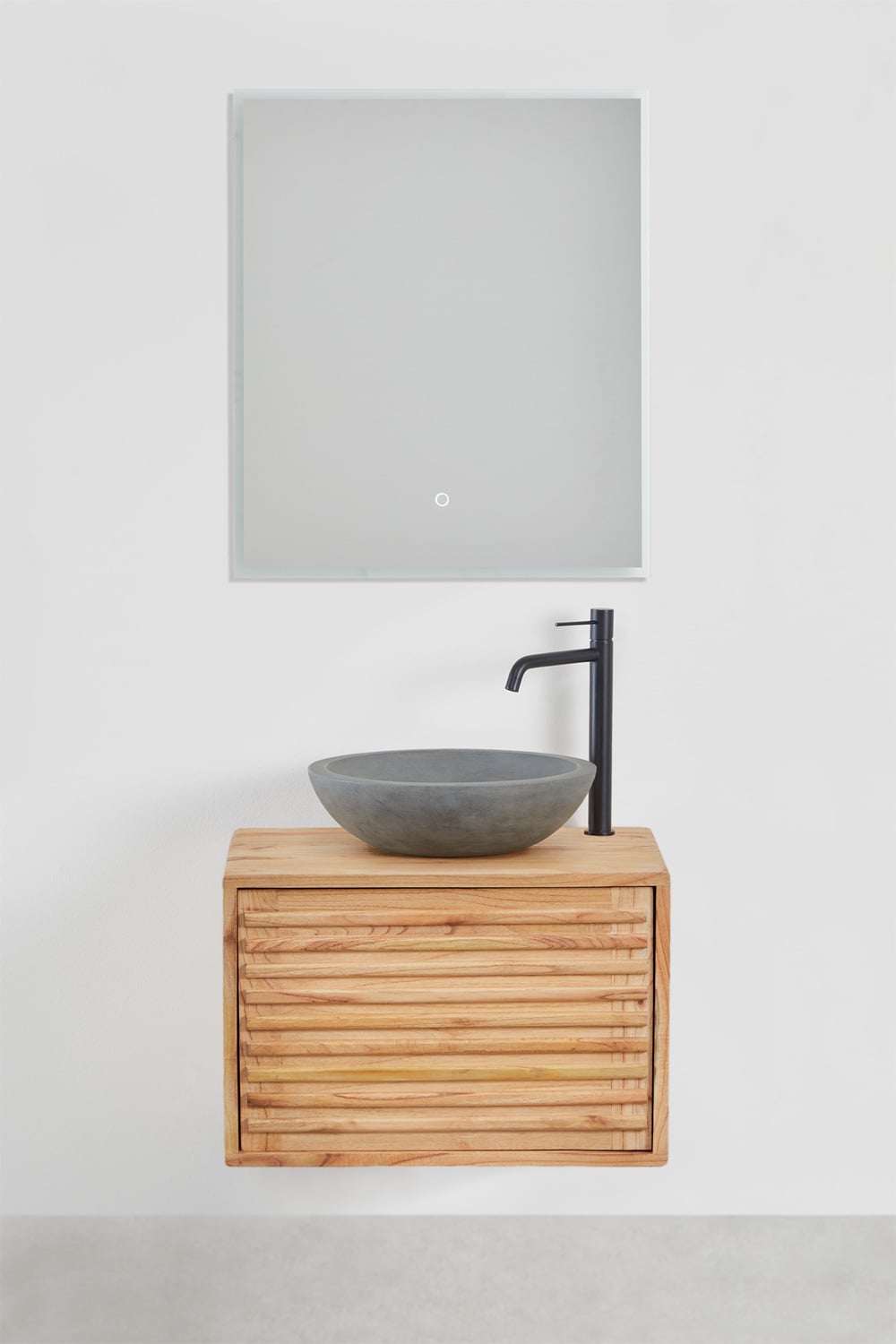 Conjunto de mueble de baño suspendido en madera Deleyna, imagen de galer&iacute;a 2