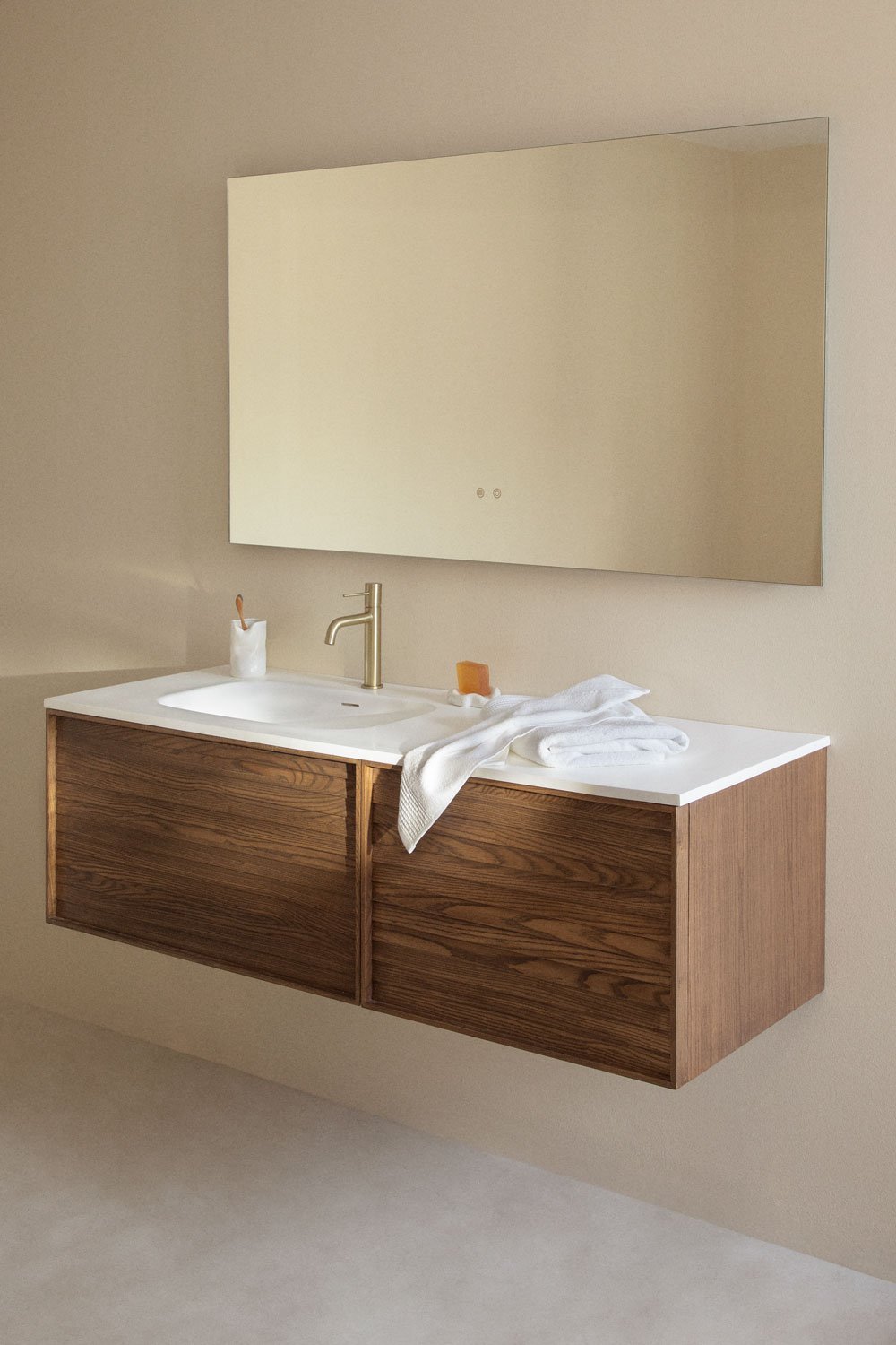 Conjunto de mueble de baño en madera con lavabo integrado Solea, imagen de galería 1