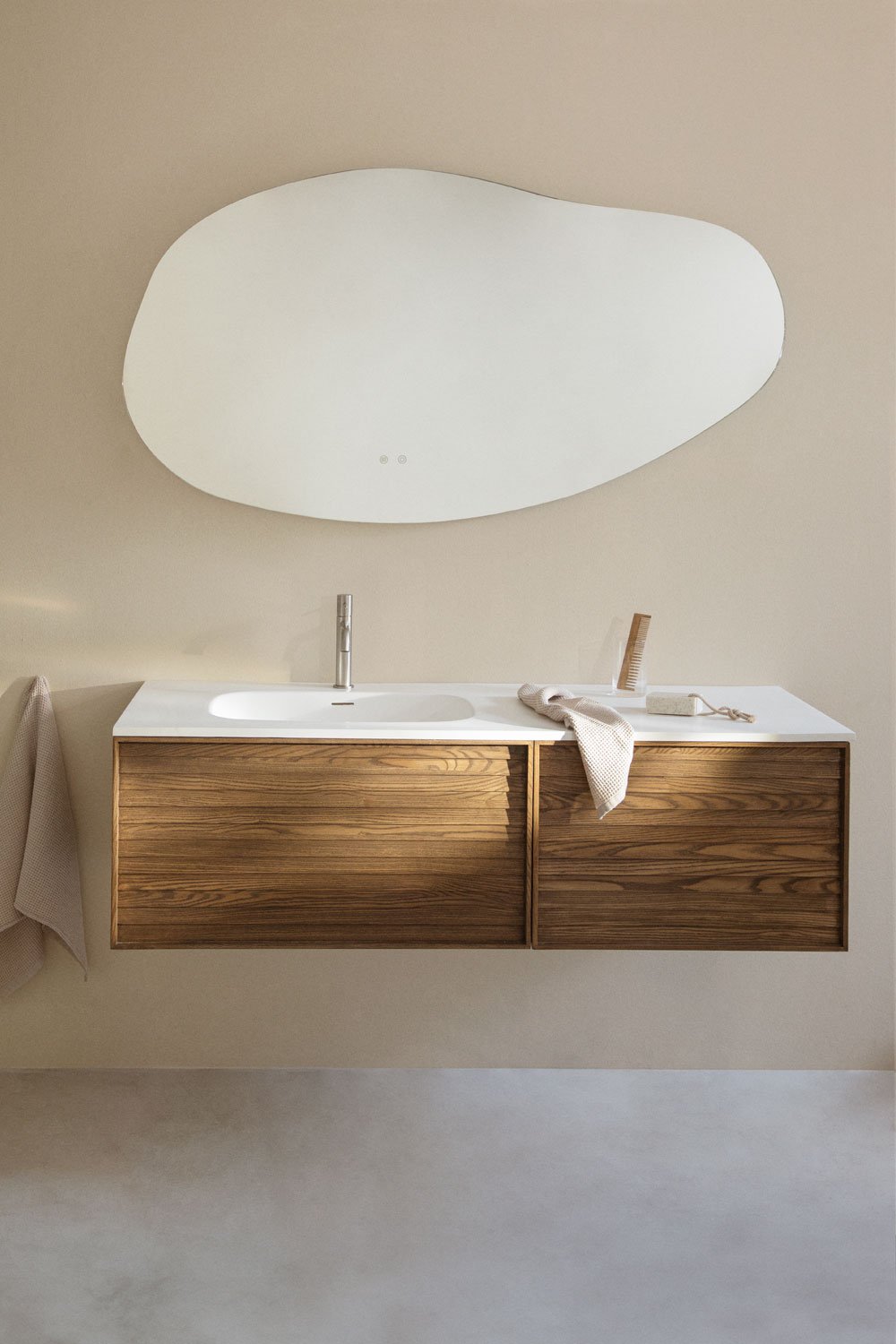 Conjunto de mueble de baño en madera con lavabo integrado Solea, imagen de galería 1