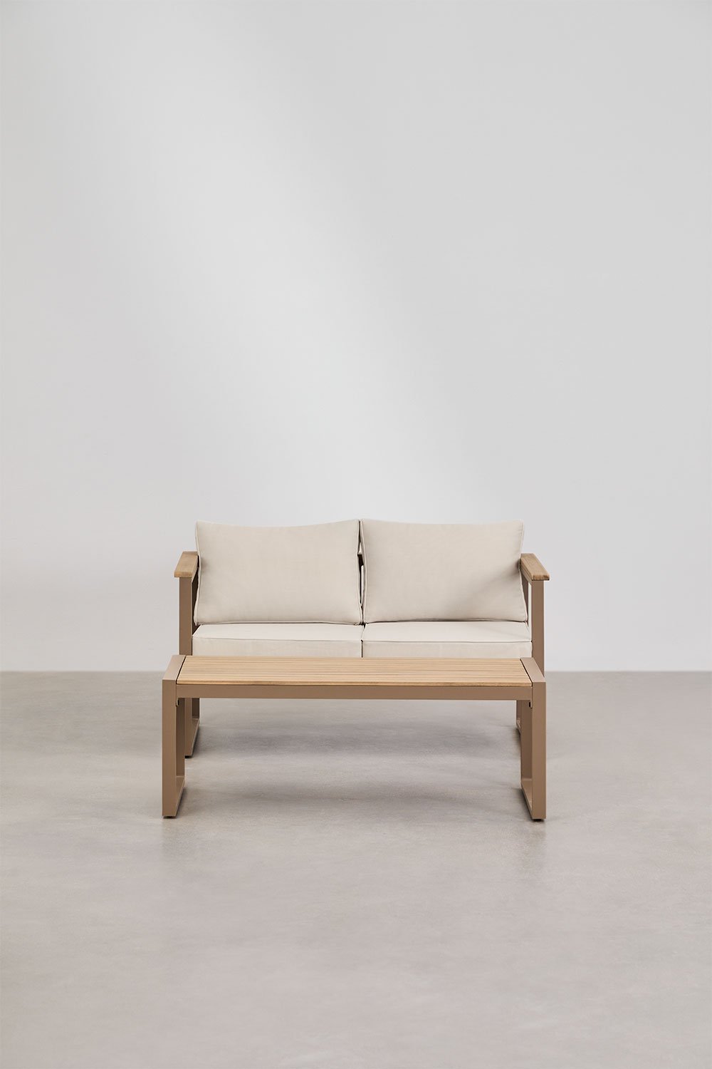 Conjunto de jardín de sofá de 2 plazas y mesa de centro en aluminio y madera de acacia 110x55cm Lipov, imagen de galería 2