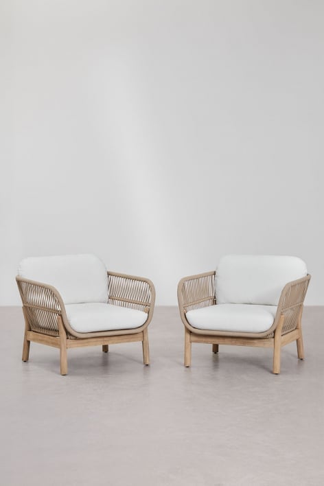 Pack de 2 sillones en aluminio y madera de acacia Karvia - Tela Blanco