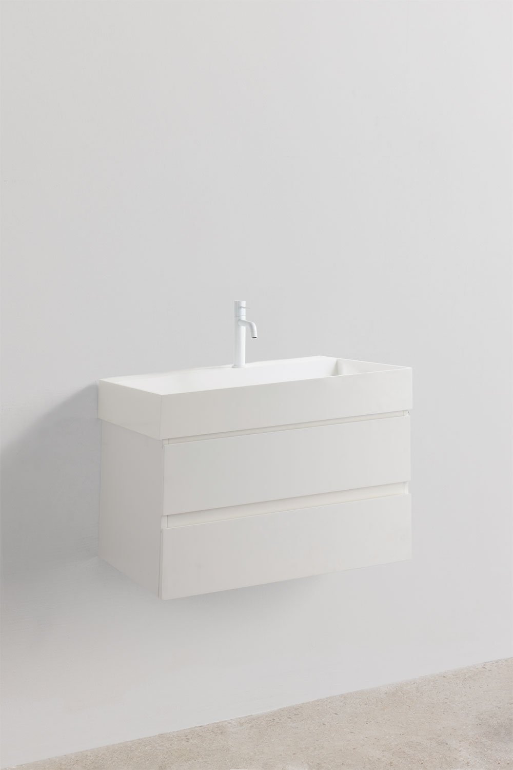 Conjunto de mueble de baño en madera y chapa de fresno con lavabo integrado Ona, imagen de galería 2