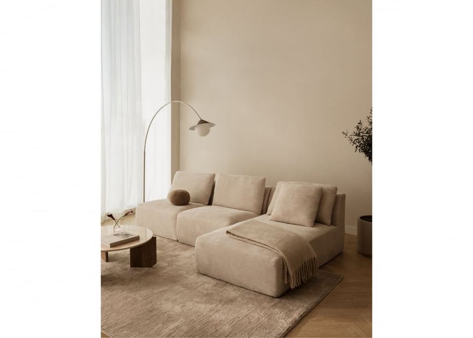 Sofá modular chaise longue derecho de 3 piezas en pana envasado al vacío Temple