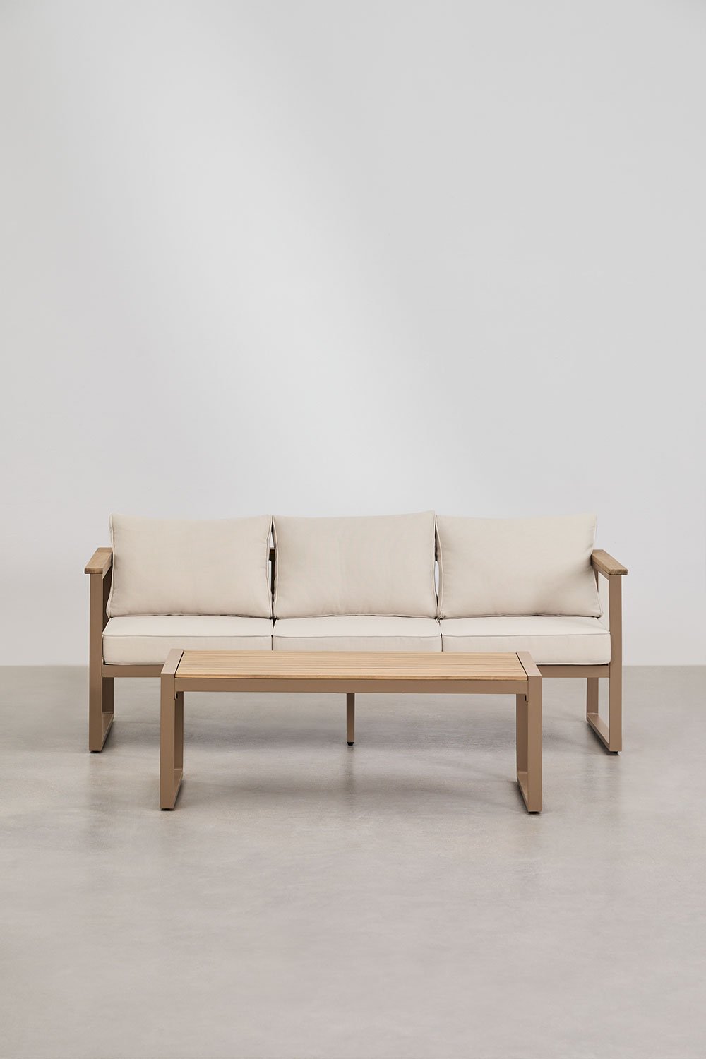 Conjunto de jardín con sofá de 3 plazas y mesa de centro en aluminio y madera de acacia 110x55cm Lipov  , imagen de galería 2