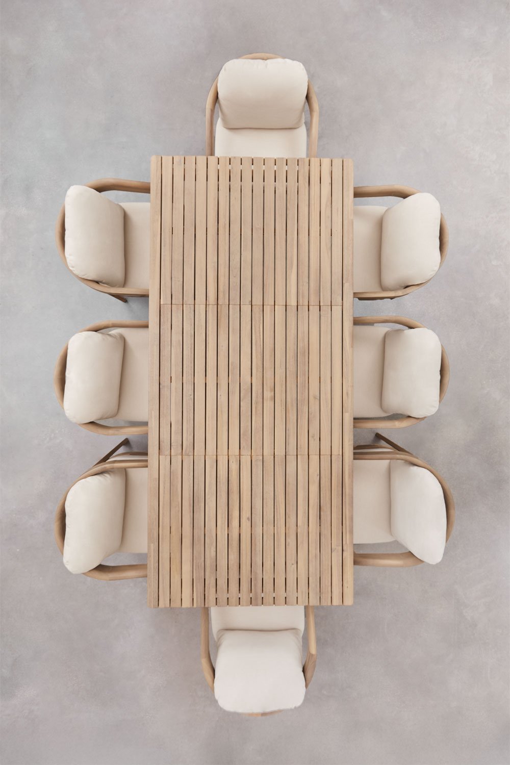 Set de mesa rectangular 220x100 cm en madera de acacia Kaela y 8 sillas de jardín en madera de acacia Uleno, imagen de galería 3