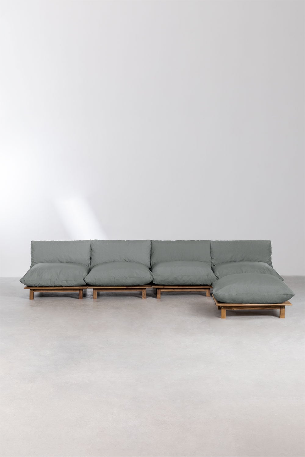 Sofá modular reclinable de jardín de 4 piezas con puff en madera de acacia Brina, imagen de galer&iacute;a 5