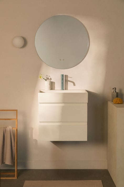 Conjunto de mueble de baño en madera y chapa de fresno con lavabo integrado Ona - Blanco