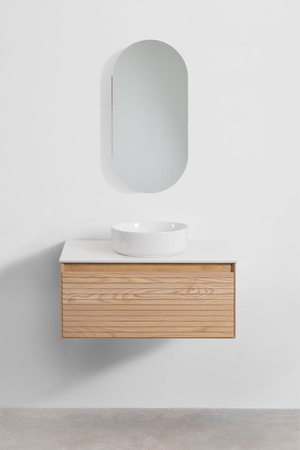 Conjunto de mueble de baño suspendido 80x50 cm en madera de fresno Tedrik, imagen de galer&iacute;a 2
