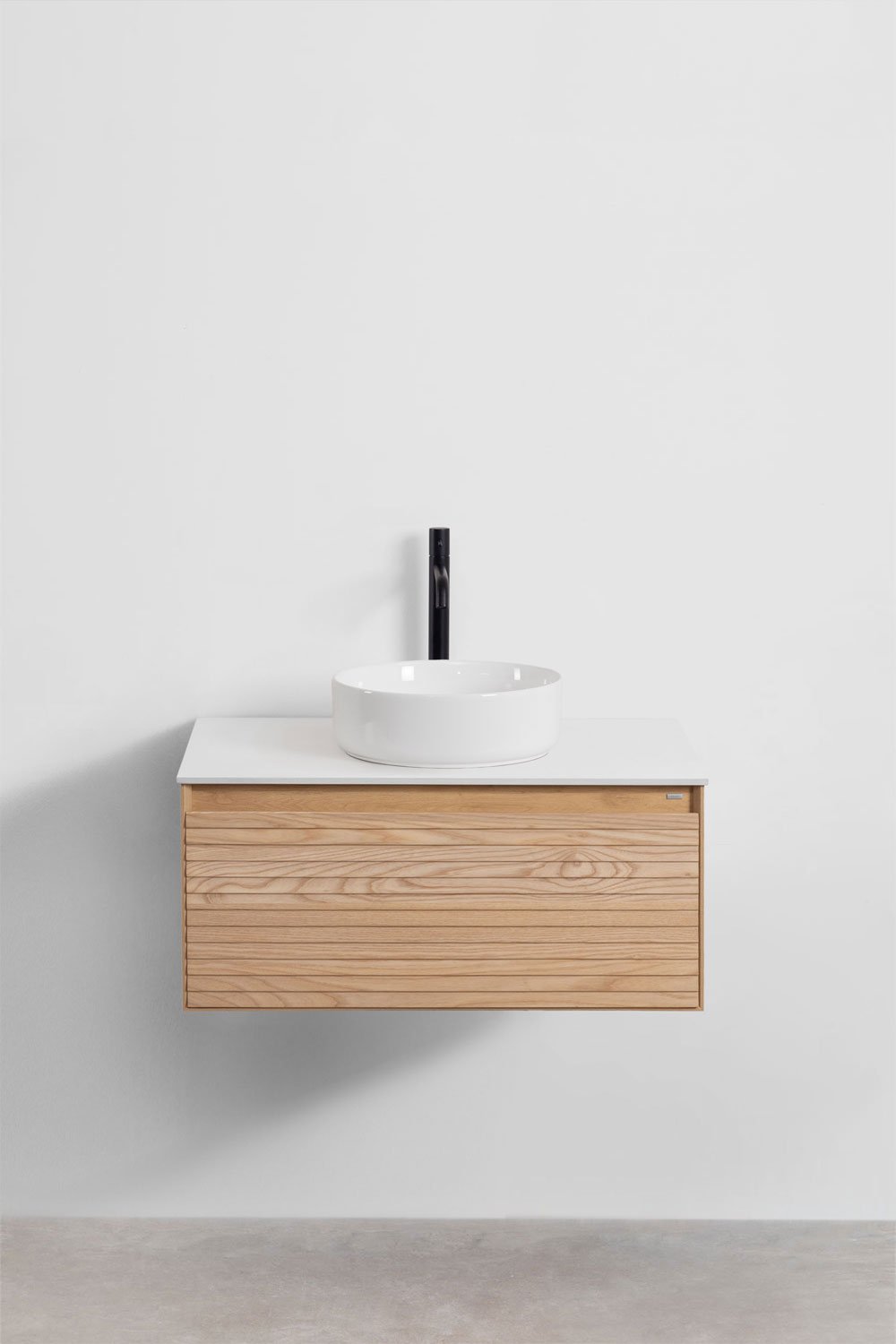 Conjunto de mueble de baño suspendido 80x50 cm en madera de fresno Tedrik, imagen de galer&iacute;a 2