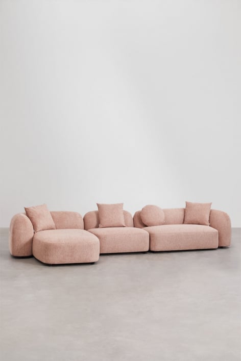 Sofá modular chaise longue izquierdo de 3 piezas en chenilla Coco - Chenilla Rosa Cuarzo
