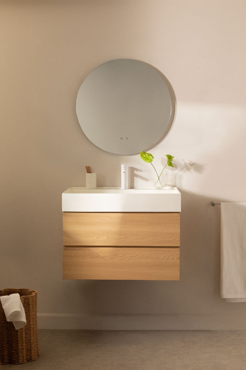 Conjunto de mueble de baño en madera y chapa de fresno con lavabo integrado Ona, imagen de galería 1