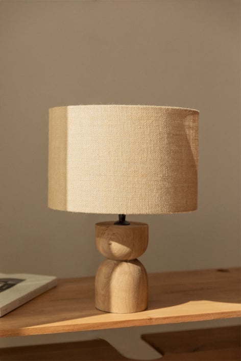 Lámpara de mesa ↑40 cm en madera de mango y lino Gabina