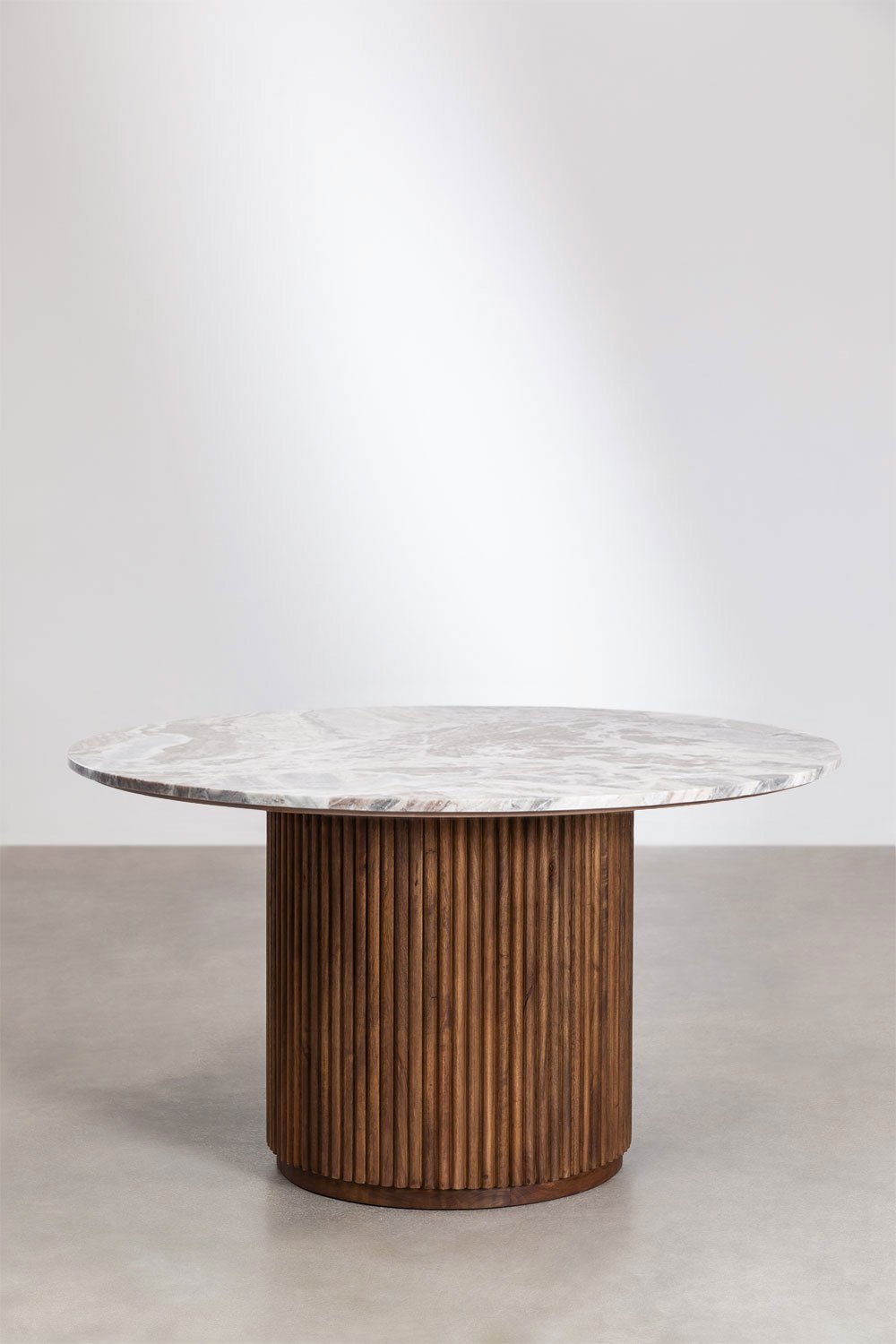 Mesa de comedor redonda en piedra natural y madera de mango Giselda , imagen de galería 2