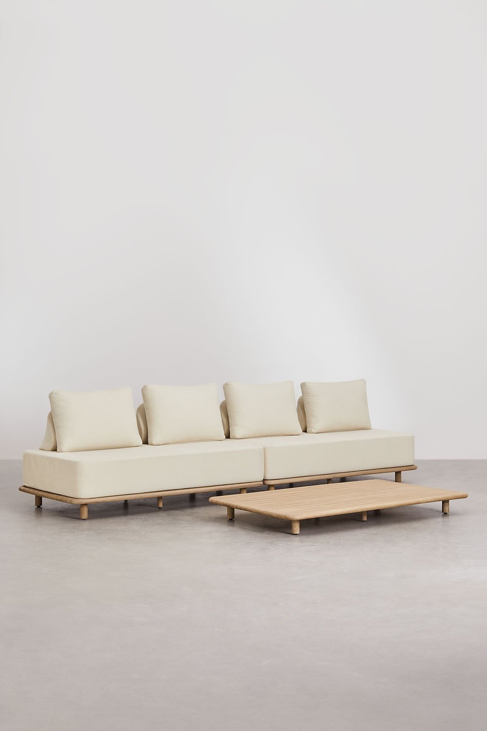 Conjunto de jardín con sofá modular de jardín de 2 piezas de 2 plazas y mesa de centro 160x95 cm en acacia Portet, imagen de galería 4