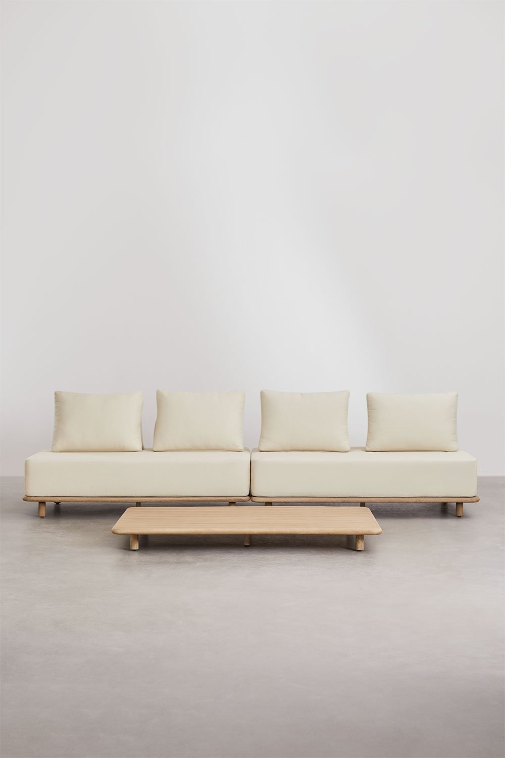 Conjunto de salón con sofá modular de 2 piezas de 2 plazas y mesa de centro 160x95 cm en acacia Portet, imagen de galer&iacute;a 2