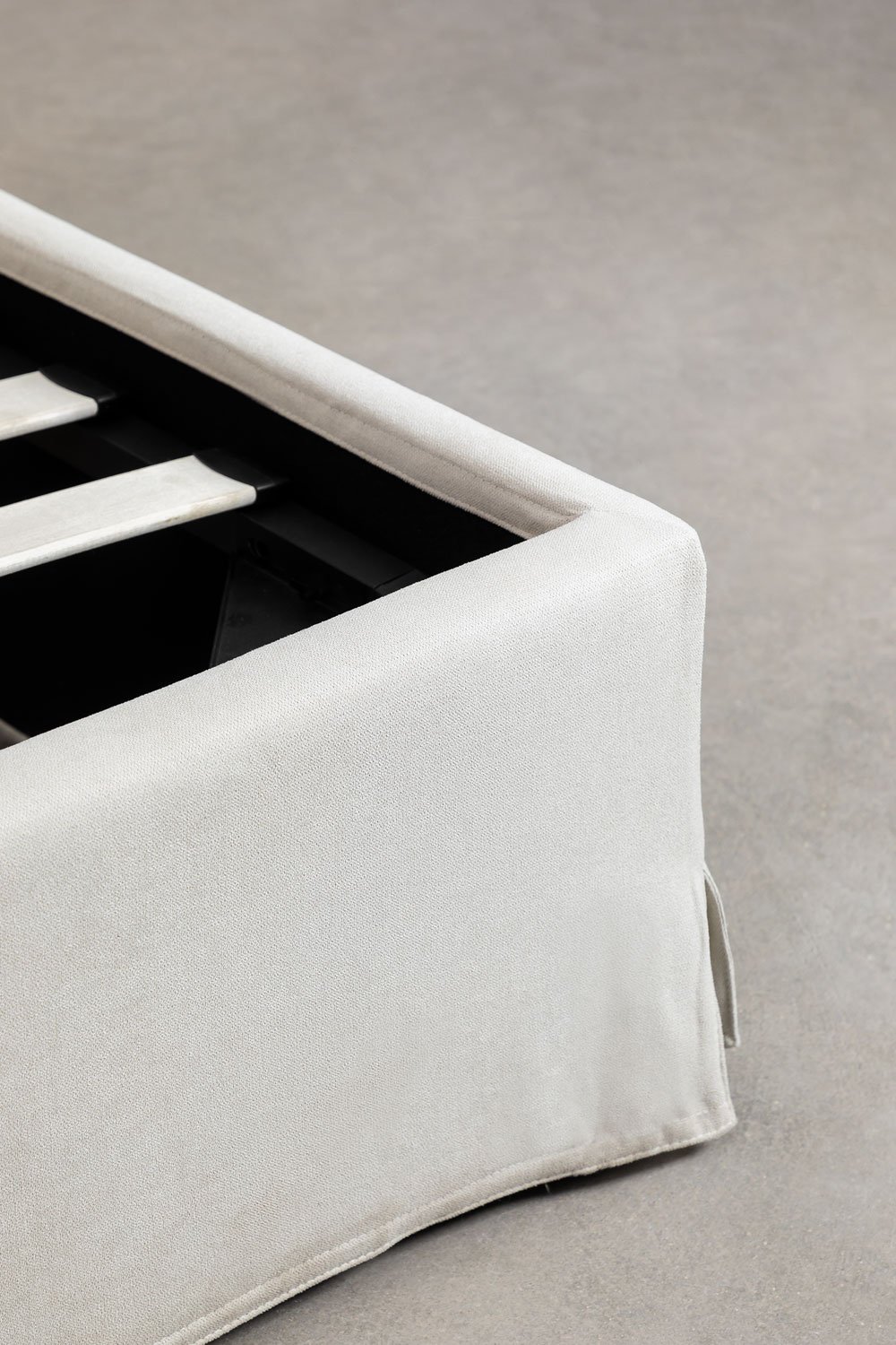 Cama para colchón 90x190cm con canapé abatible en chenilla blanco roto Lorea, imagen de galería 6