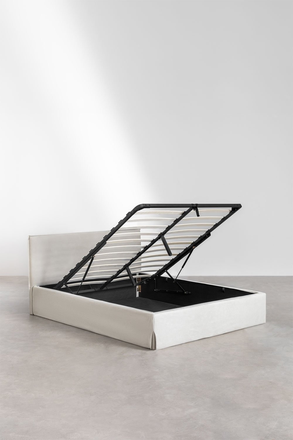 Cama para colchón 160x200cm con canapé abatible en chenilla blanco roto Lorea, imagen de galería 4