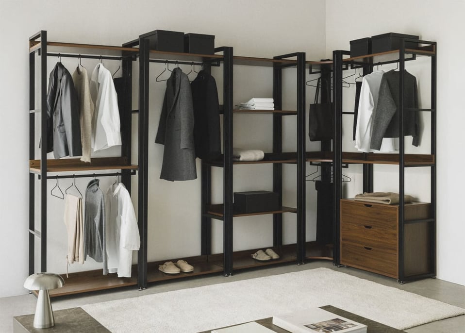 Armario modular abierto esquinero de 5 piezas en acero y madera Ariaster