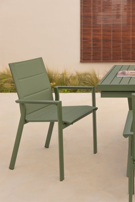 Silla de jardín apilable con reposabrazos en aluminio Karena - Verde Oliva Intenso