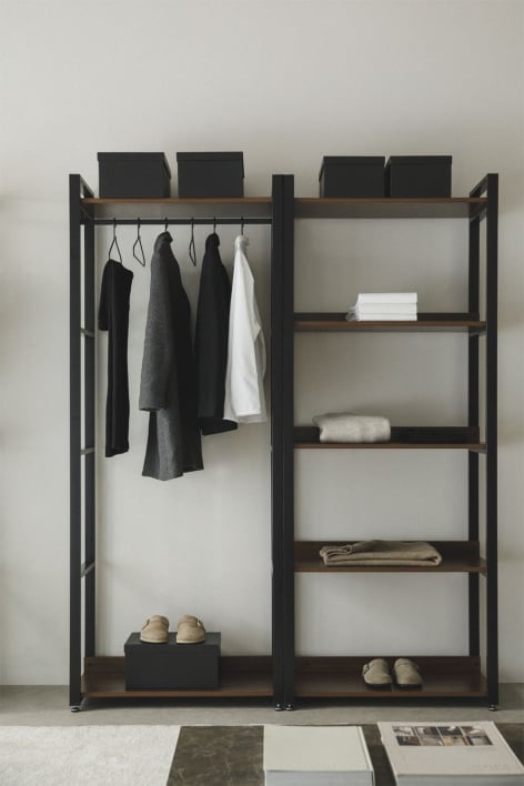 Armario modular abierto de 2 piezas con perchero y estantería en acero y MDF Ariaster - Negro