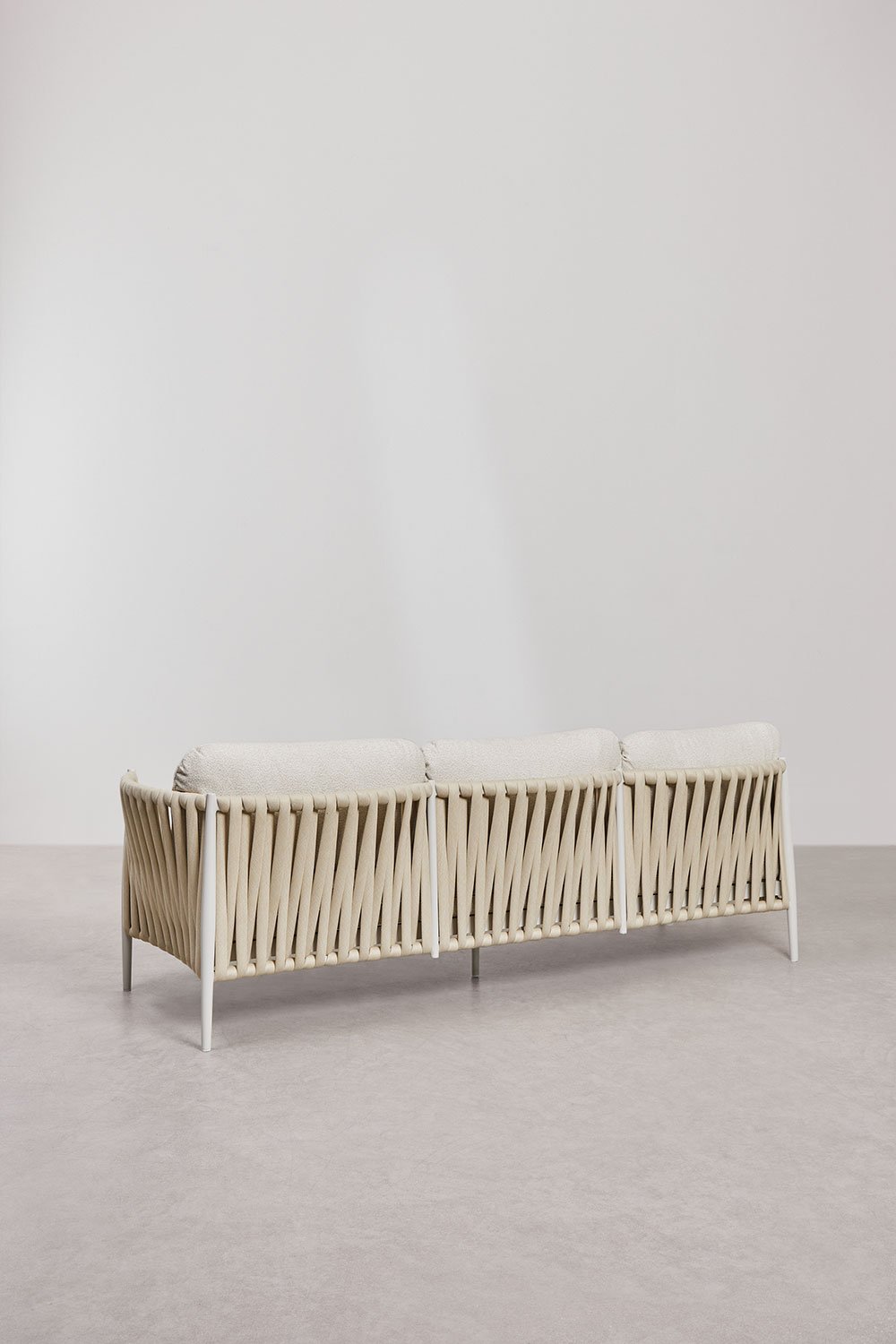 Conjunto de salón con sofá de 3 plazas en tela bouclé y mesa de centro rectangular 120x70 cm en aluminio Sereilen, imagen de galería 6