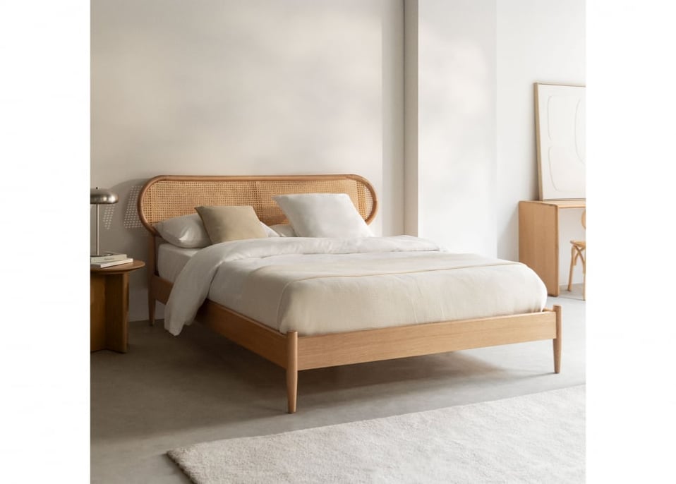 Cama para colchón 160x200cm en madera natural Fraser - Madera Natural