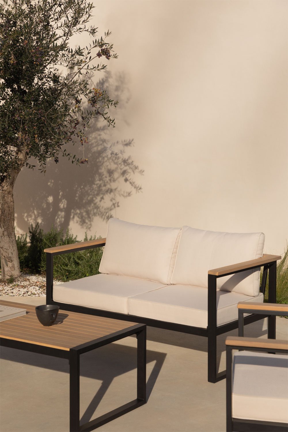 Sofá de jardín de 2 plazas en aluminio y madera de acacia Lipov   , imagen de galería 1