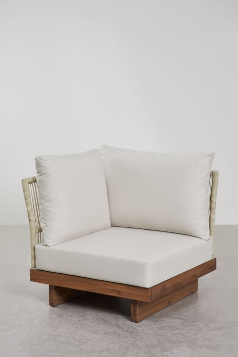 Módulo esquinero para sofá modular en madera de acacia y cuerda trenzada Dailin