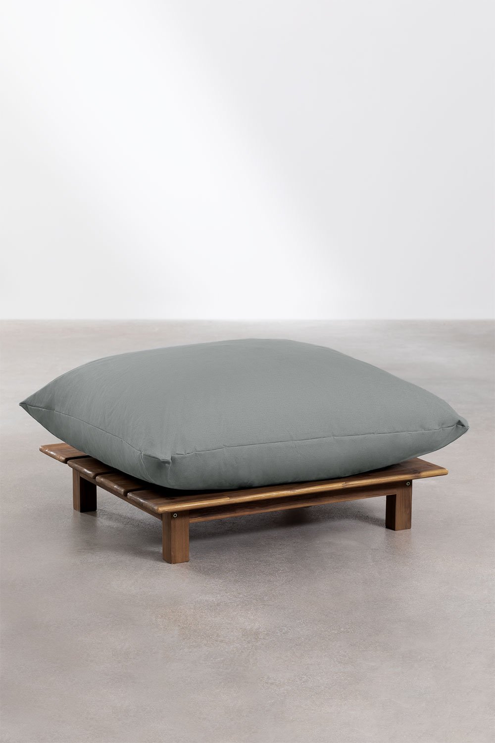 Conjunto de jardín con sofá modular reclinable de jardín de 3 piezas con mesa de centro y puff en madera de acacia Brina   , imagen de galería 7