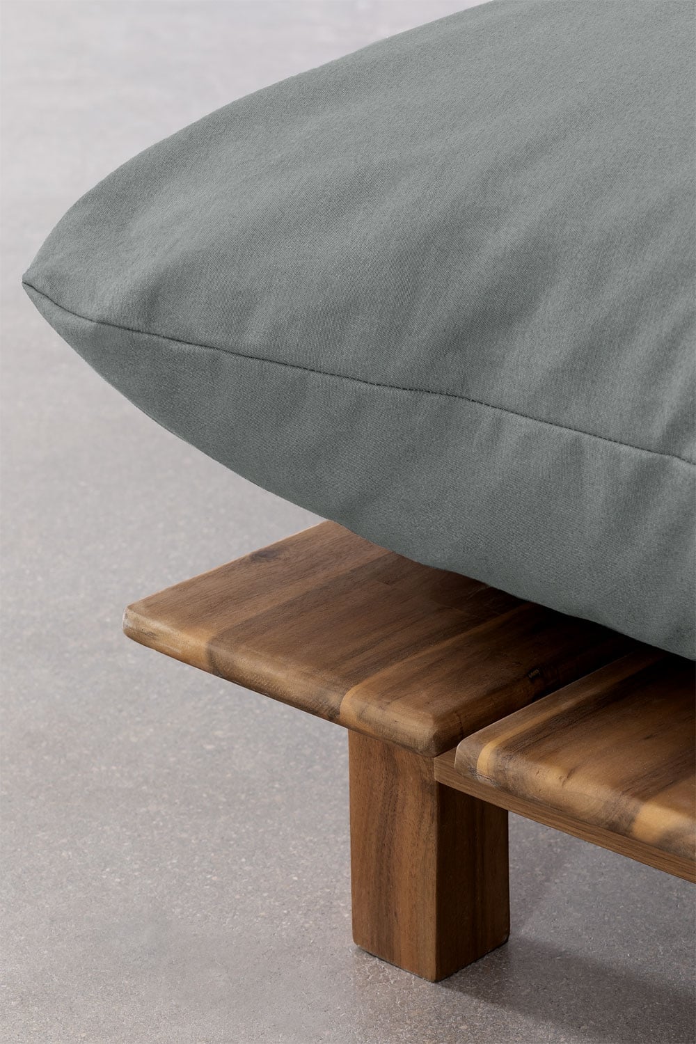 Conjunto de salón con sofá modular reclinable de 3 piezas, mesa de Centro y puff en madera de acacia Brina, imagen de galer&iacute;a 2